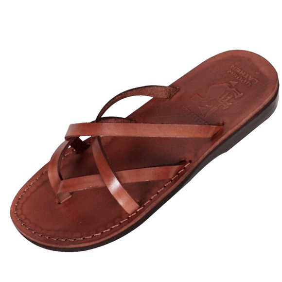 Camel Criss-Cross Thong Sandals Biblical Handmade Red Leather Womens 8.5 EU 39‎ - Picture 1 of 9